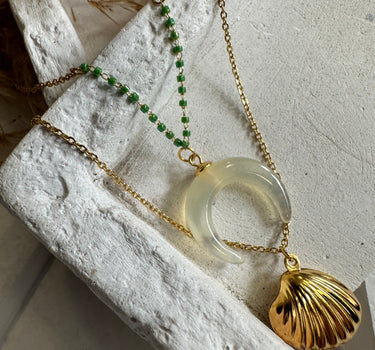 GREEN & SHELL NECKLACE