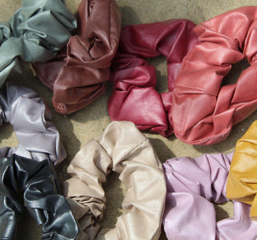 9 FAUX LEATHER SCRUNCHIES